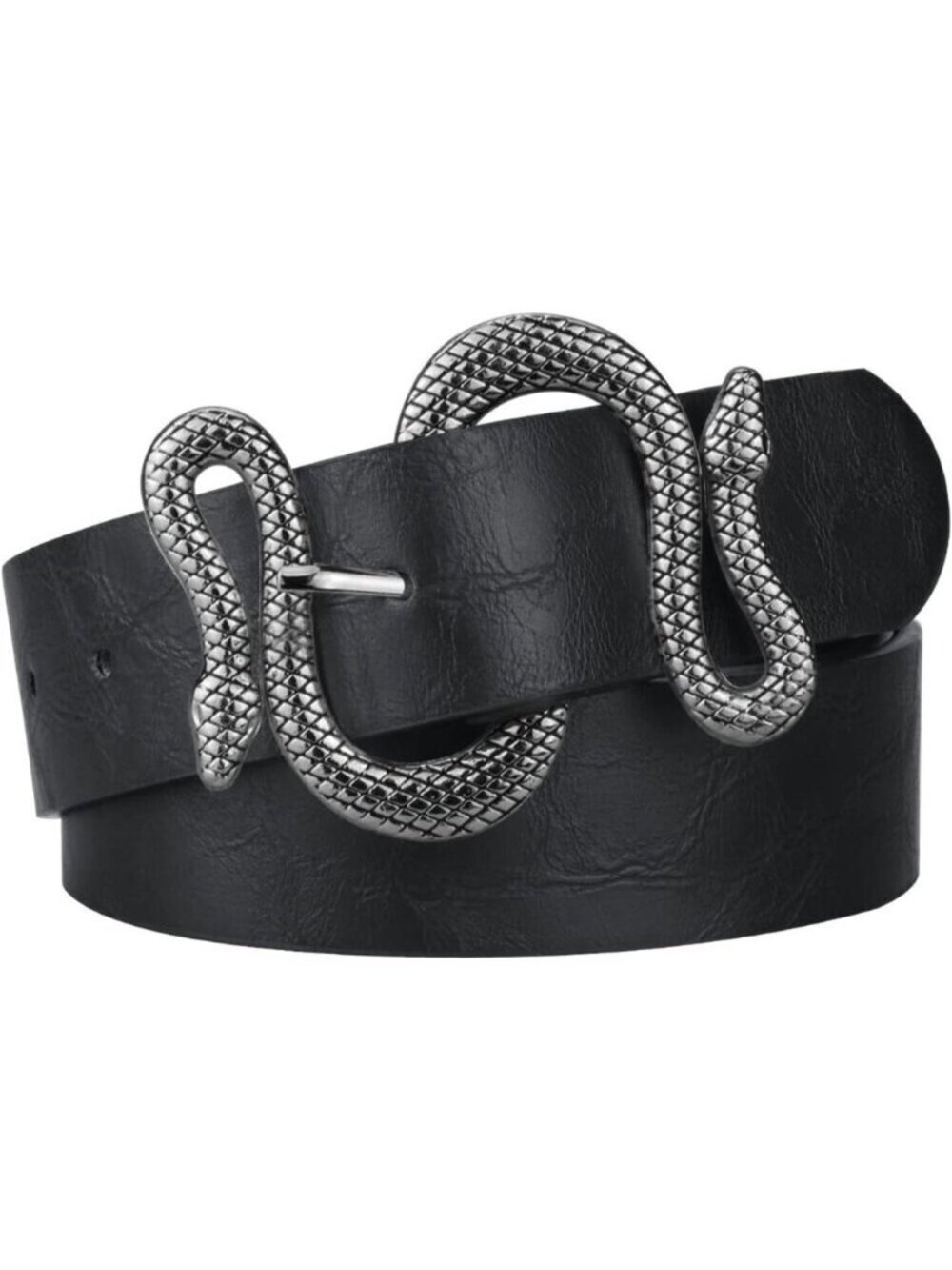 ⚡Black Buckl Snake Belt for Women Faux Leather Fashion Belt for Jeans and Dresse